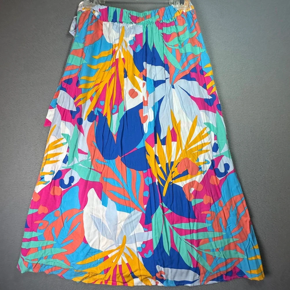 J.Crew Tropical Leaf Wrap Maxi Skirt Summer Resort XS Multicolor Botanical Luau